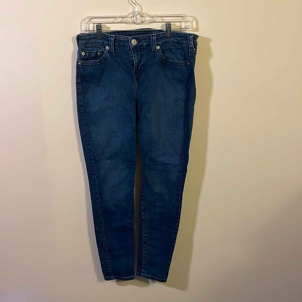 True Religion Women's Jeans Halle Mid Rise Super Skinny Size 31 Length 27 Blue
